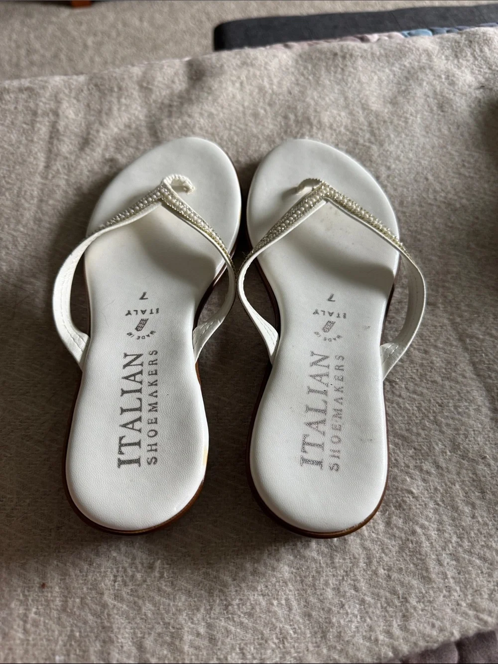 Italian Shoemakers White Beaded Thong Sandals